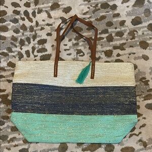 Sparkly Blue & Cream Tote / Beach Bag